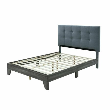 HODEDAH Grey Upholstered Platform Bed with Headboard & Wooden Frame Full Size HI681 FULL GREY